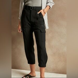 Banana Republic Cropped Black Utility Pants With Integrated Belt